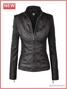 Slim Fit Vegan Leather Moto Jacket Lightweight Biker Coat